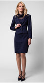 Full length model wearing Peni blazer and matching skirt front view