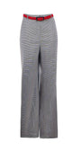Elena Houndstooth Tailored Trousers with classic pattern and red belt showcasing modern elegance for women