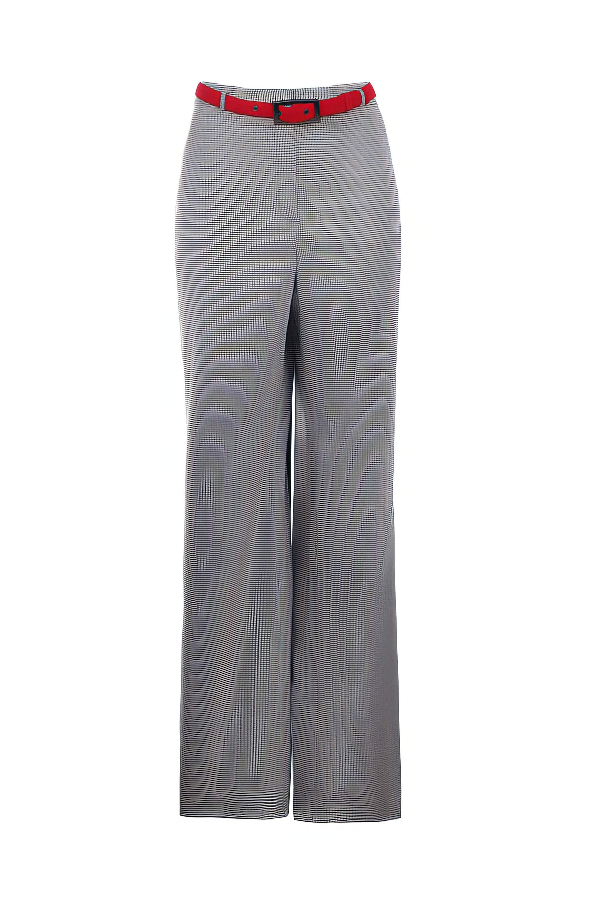 Elena Houndstooth Tailored Trousers with classic pattern and red belt showcasing modern elegance for women