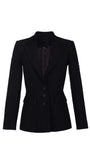 Flat lay of Matea black textured blazer showing buttons and flap pockets