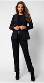Flat lay of Matea black textured blazer showing buttons and flap pockets