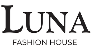 LUNA Fashion House logo with elegant black serif font on a white background
