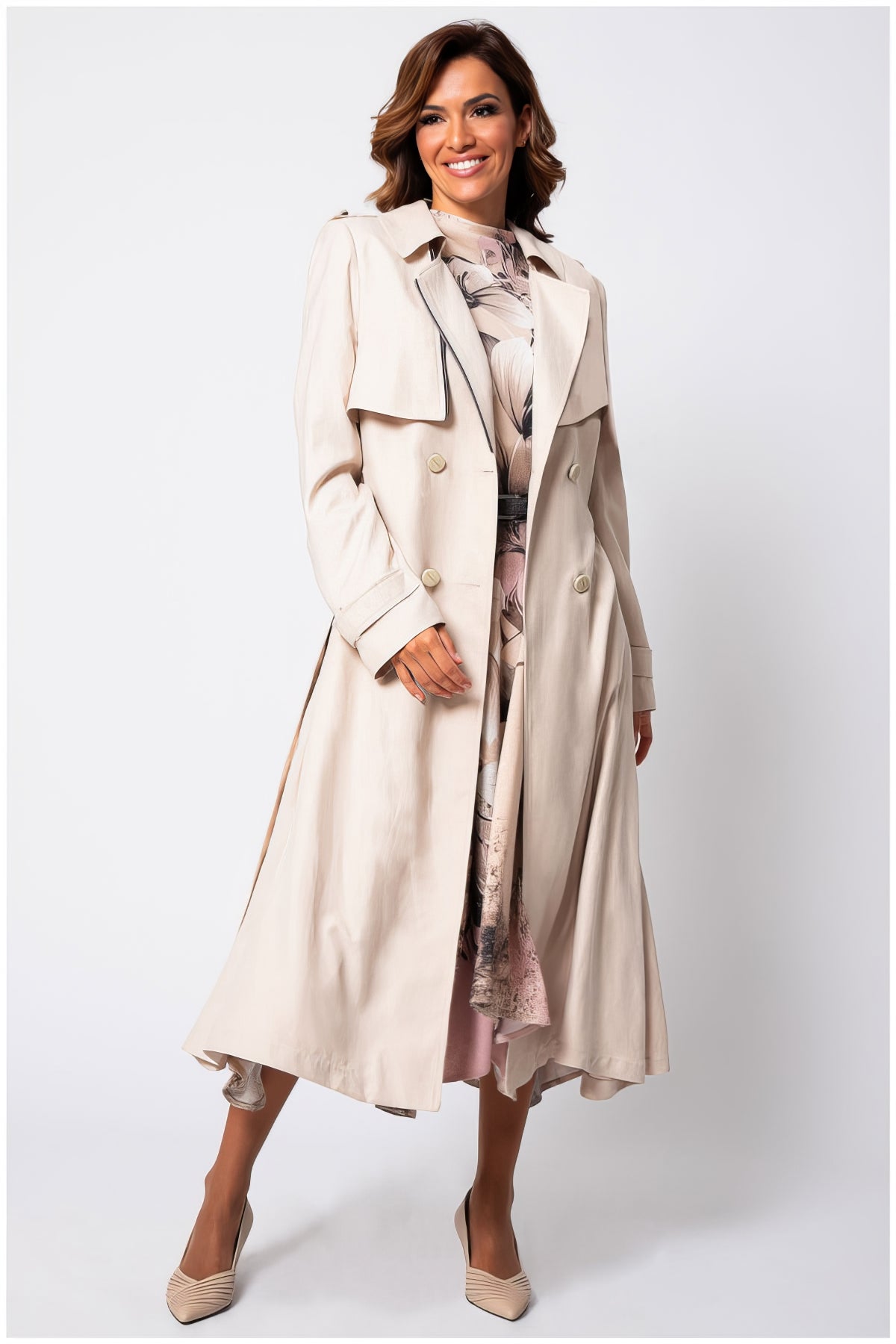 Iris A-Line Midi Dress in Blush Floral