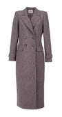 Isidora Long Textured Coat in Mocha with tailored fit and wave pattern, offering refined strength and modern femininity.