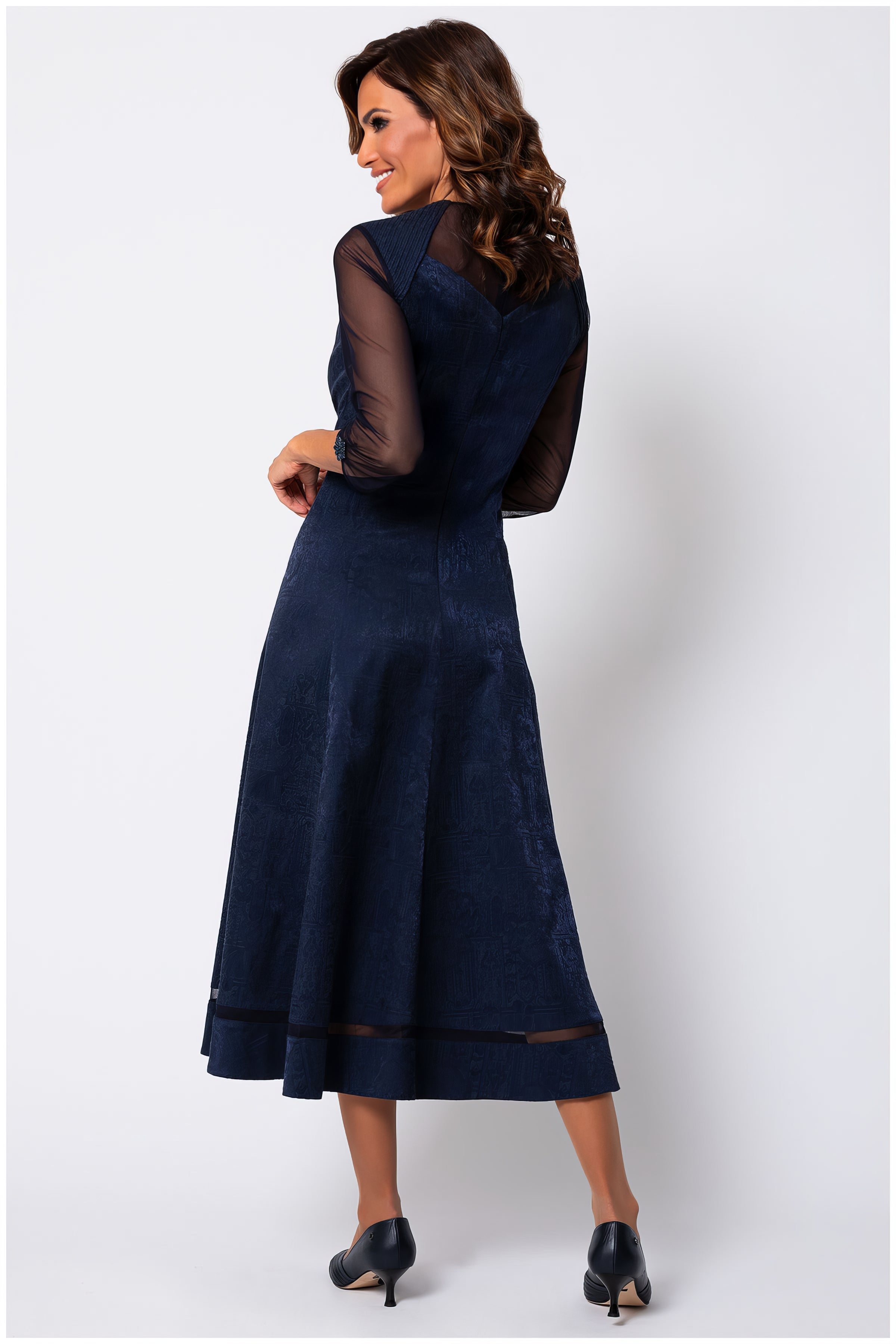 Lucy Jacquard Midi Dress in Midnight Blue