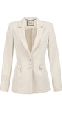 Agatha Pearl Detail Blazer in Ivory with tailored fit, pearl buttons, and elegant waist-defining silhouette by Luna Fashion House
