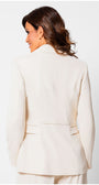 Back view of a woman wearing the Agatha Pearl Detail Blazer in Ivory showcasing tailored elegance and pearl accents