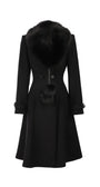 Lucy Wool Coat with Fur Collar in Black showcasing a tailored fit and luxurious fur trim for elegant winter wear