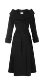 Nicole Wool Wrap Coat in Solid Black with double-breasted buttons and belt, elegant tailored mid-length design.