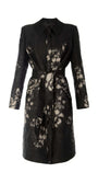 Emma Light Coat with Silver Floral Jacquard featuring sculpted tailoring and subtle metallic floral patterns on deep black fabric
