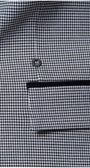 Close-up of the Elena Houndstooth Tailored Blazer showcasing its fine houndstooth pattern and button detail