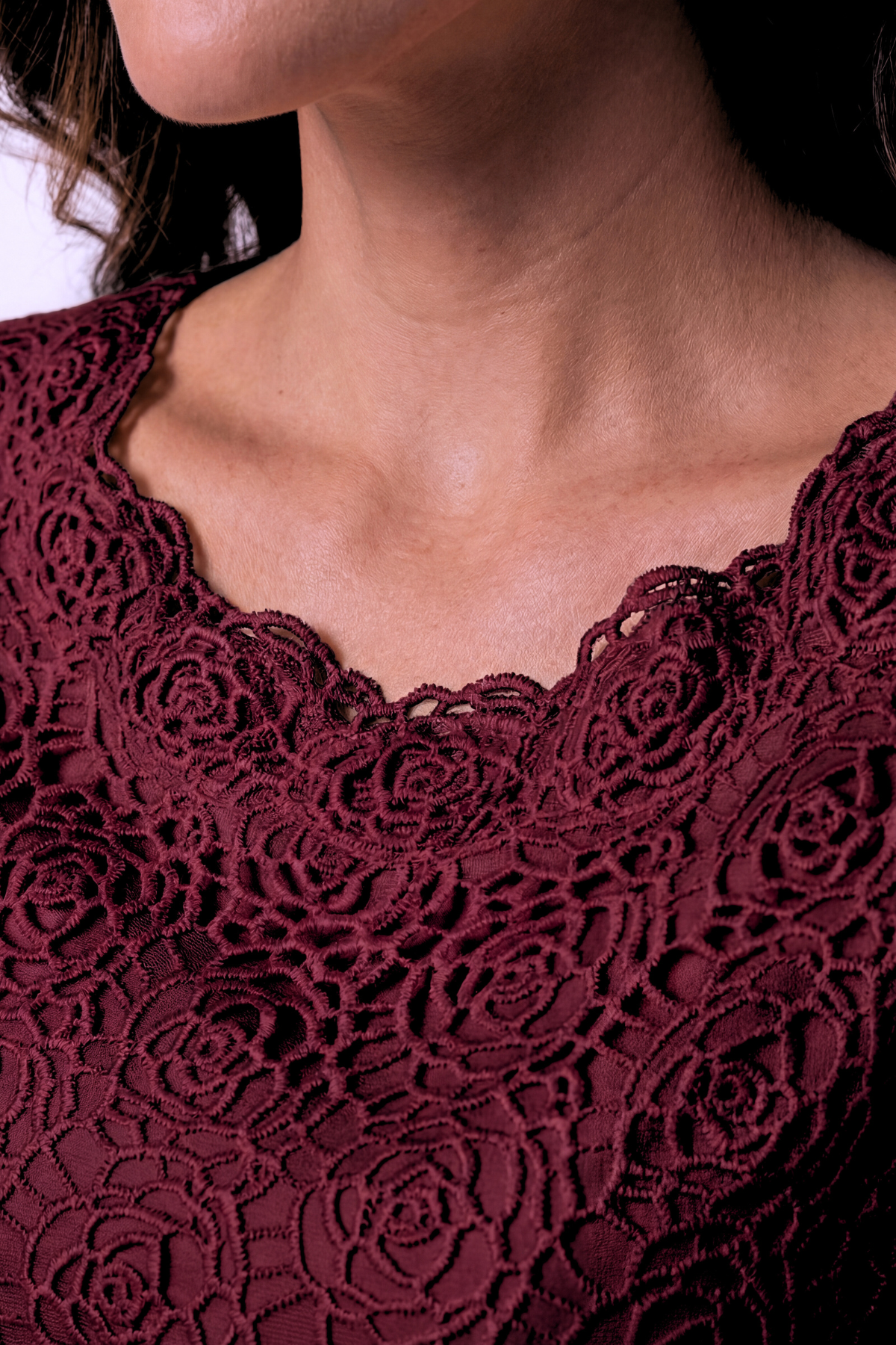 Jody Elegant Lace Blouse in Bordeaux