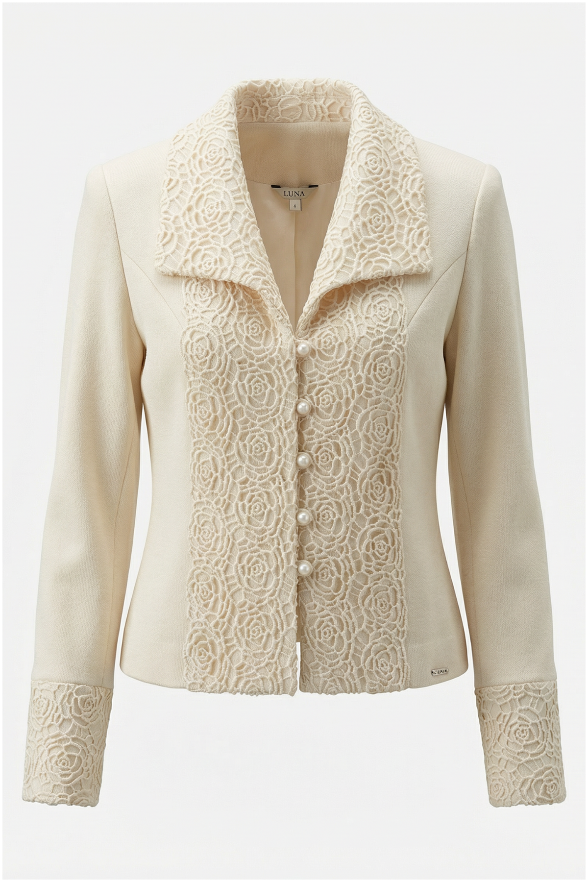 Beige lace jacket on a white background