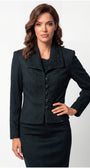 Green Tailored Lace Blazer, Jody. Front view on the model with the matching lace skirt.