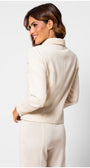 Ivory Tailored Lace Blazer, Jody. Back view on the model with matching ivory pants.