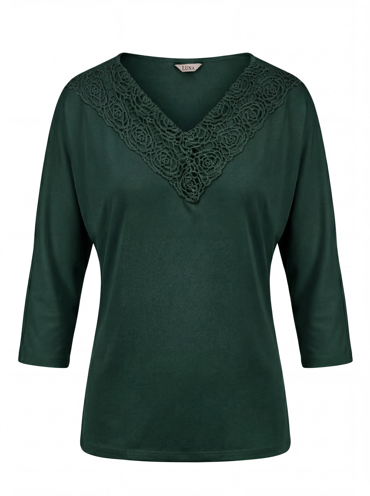 Jody Elegant Lace Blouse in Midnight Green. Top. Tailored fit.