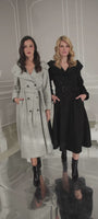 Women wearing a beautiful Luna Fashion House Nicole wool coat in gray and in black.
